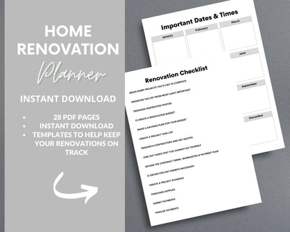 Home Renovation Planner – Budget, Track & Plan Your Remodel | Printable PDF 