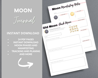 Moon Journal – Track Lunar Cycles, Set Intentions & Manifest with the Moon | Printable PDF