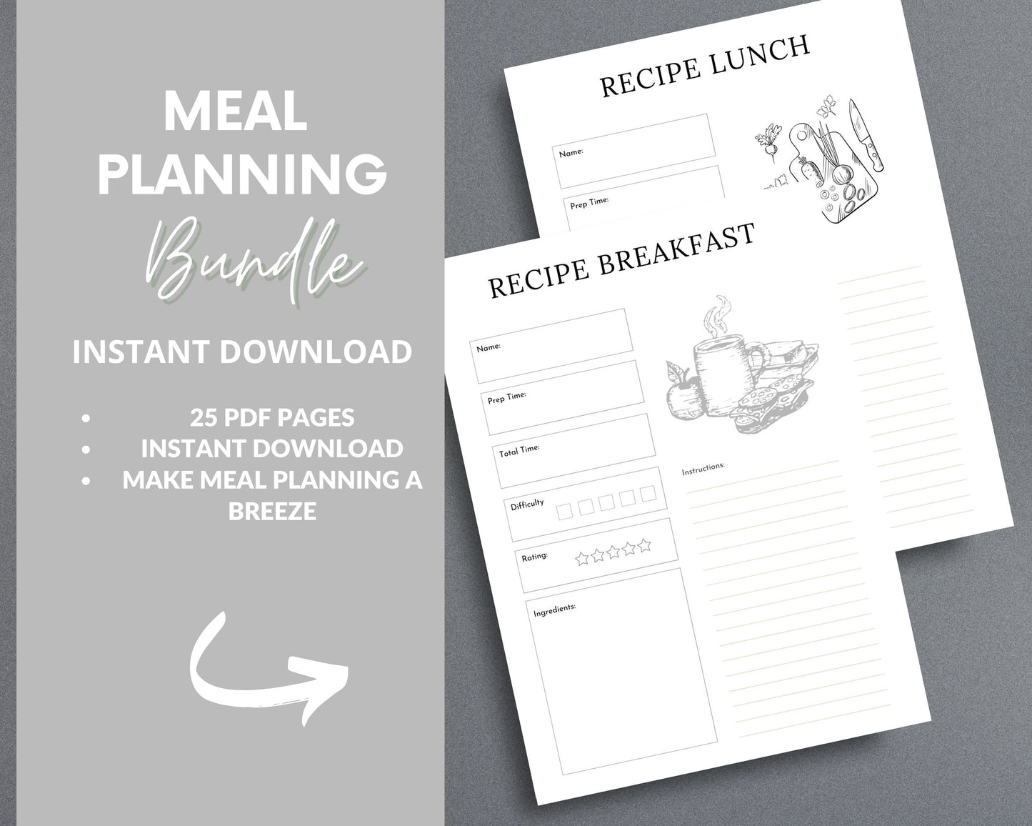 Meal Planner – Organize Weekly Meals, Track Nutrition & Save Time | Printable PDF 