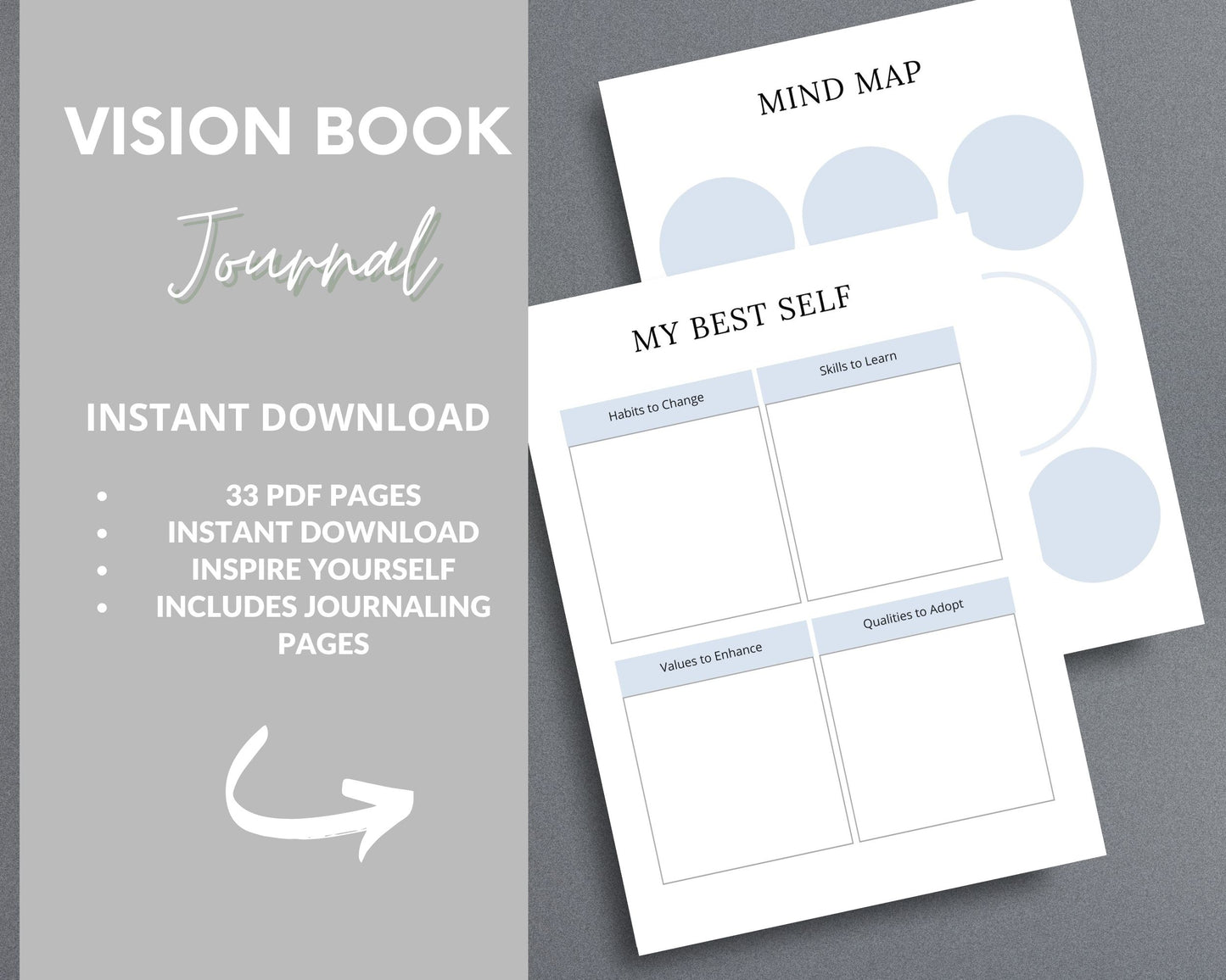 Vision Book Journal – Manifest Your Dreams & Set Life Goals | Printable PDF 