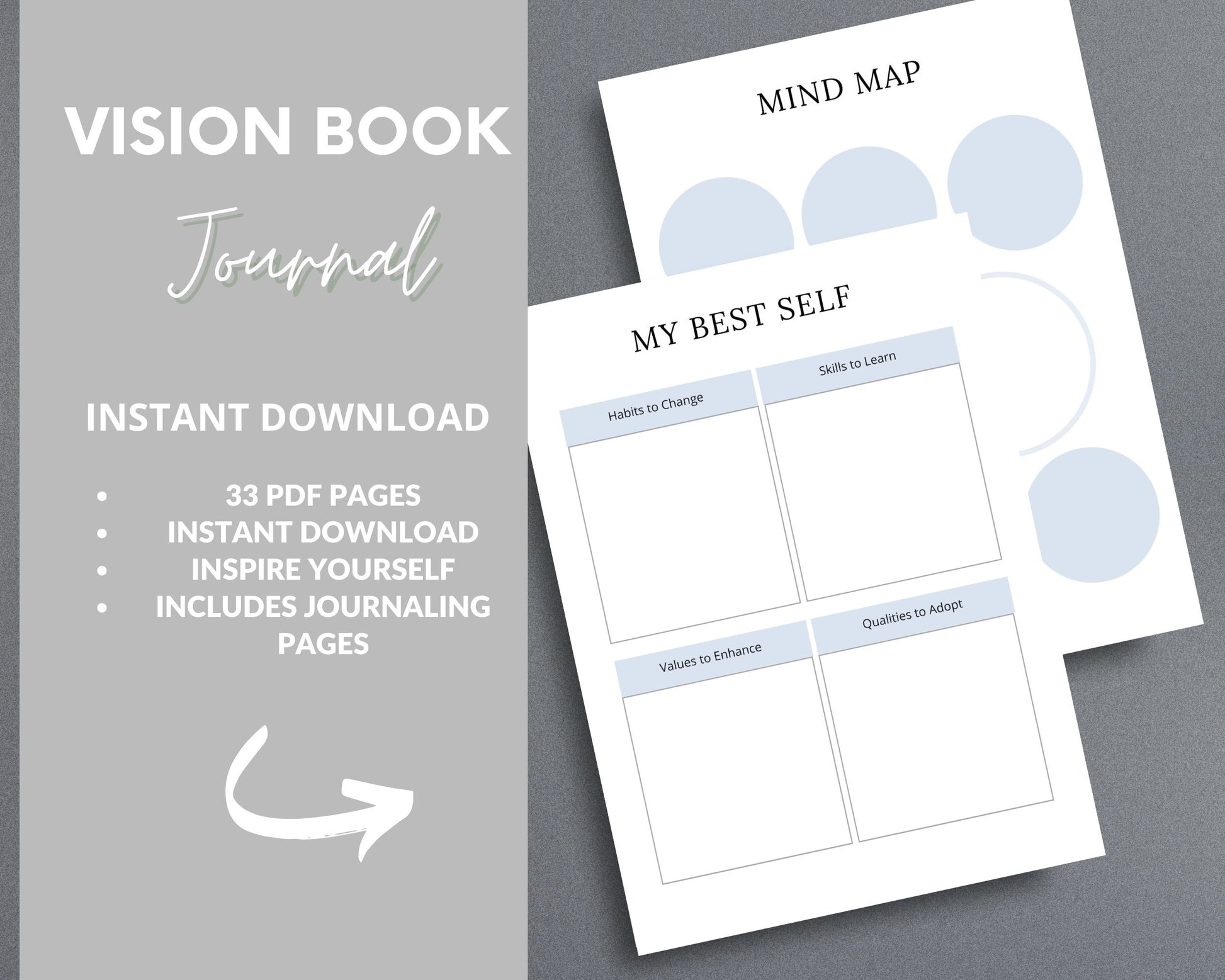 Vision Book Journal – Manifest Your Dreams & Set Life Goals | Printable PDF 