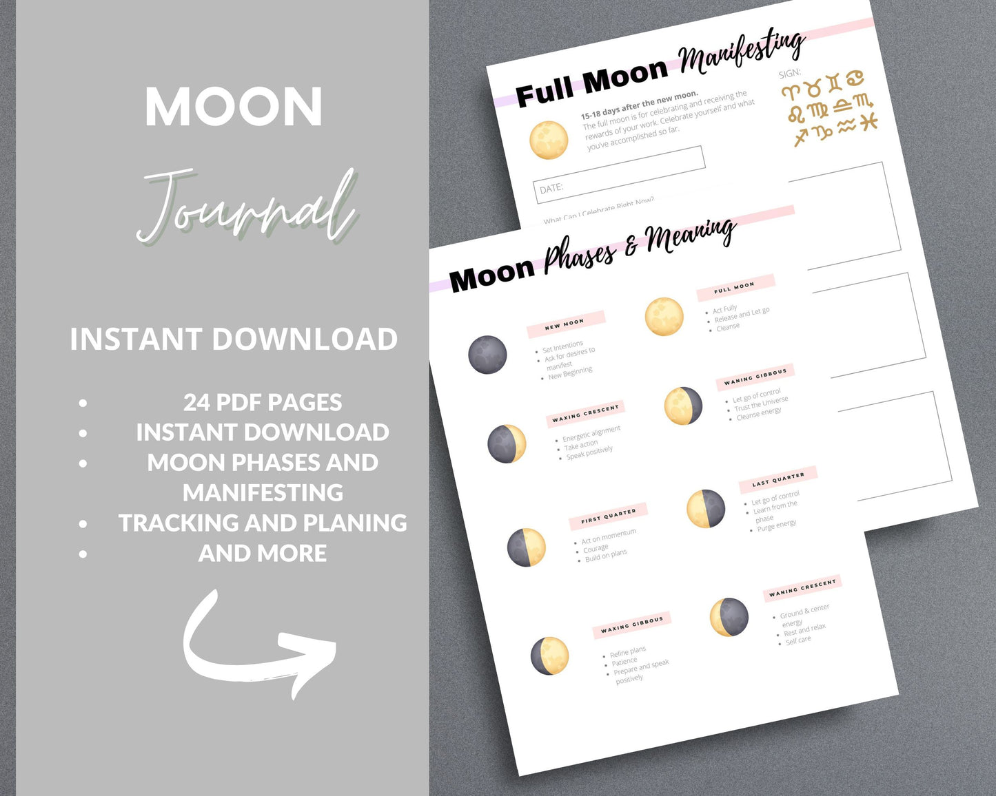 Moon Journal – Track Lunar Cycles, Set Intentions & Manifest with the Moon | Printable PDF