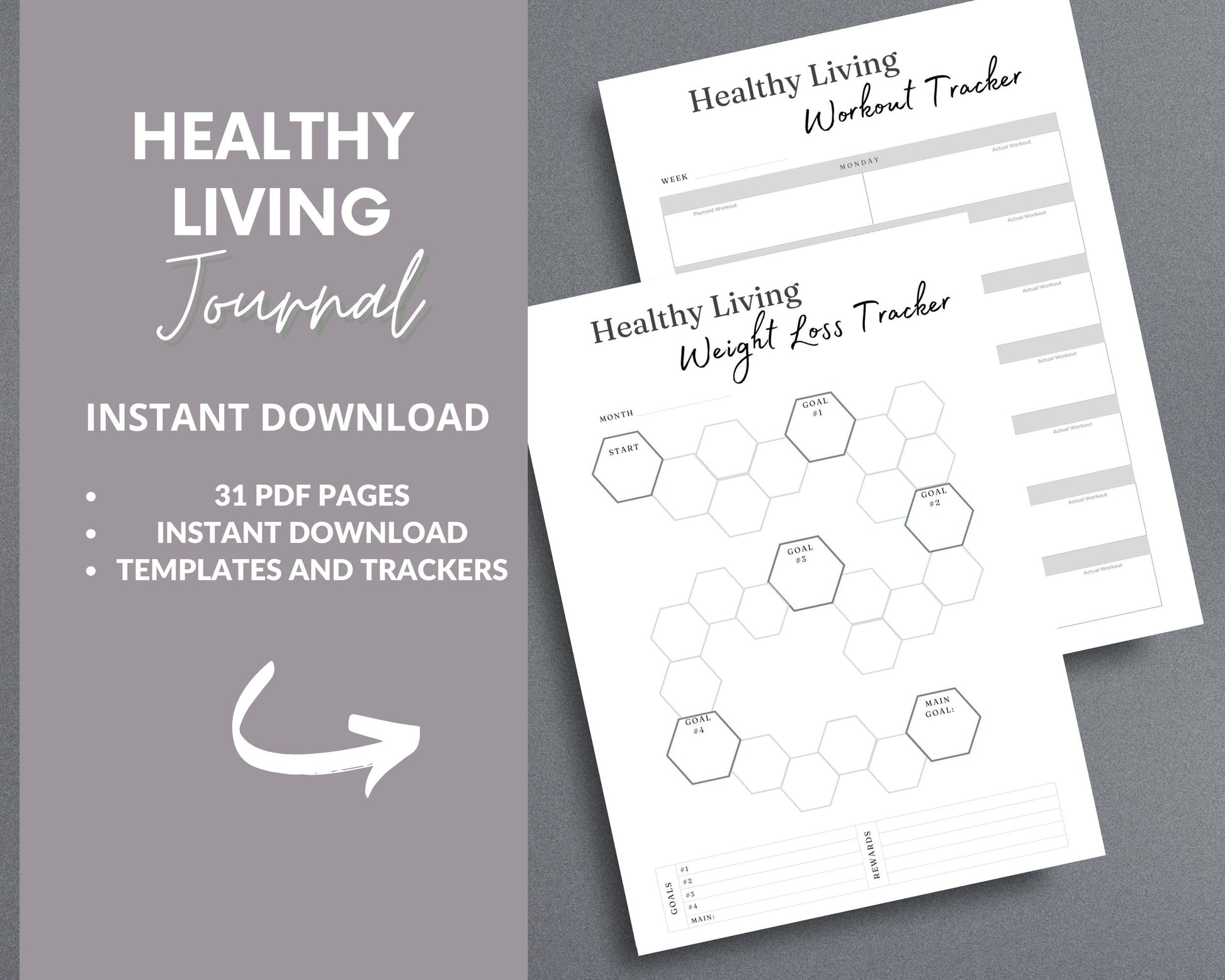 Healthy Living Journal – Track Fitness, Nutrition & Self-Care | Printable PDF 