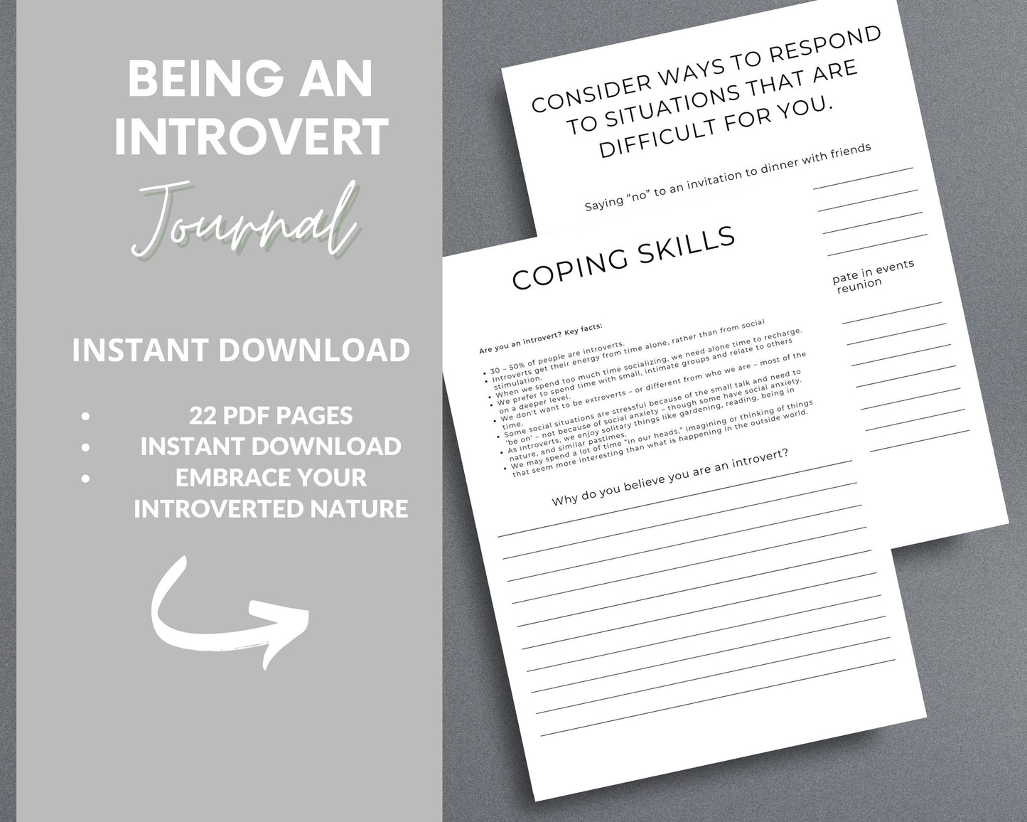 Being an Introvert Journal – Self-Discovery, Coping Skills & Self-Care | Printable PDF