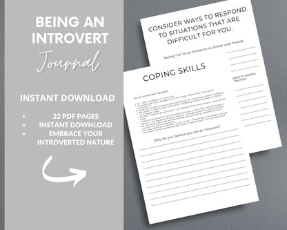 Being an Introvert Journal – Self-Discovery, Coping Skills & Self-Care | Printable PDF