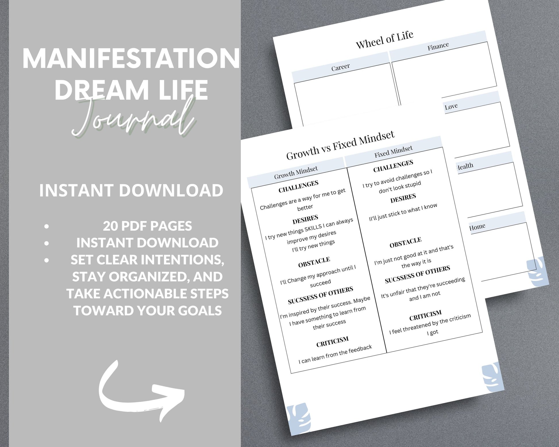 Manifestation Dream Life Journal – Vision Board, Goal-Setting & Affirmations | Printable PDF