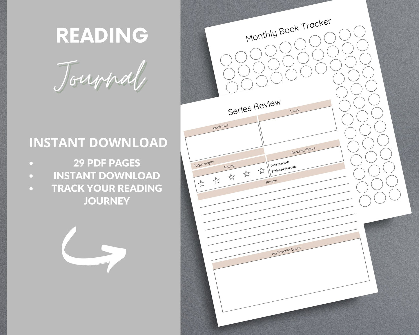 Reading Journal – Track Books, Reviews & Reading Challenges | Printable PDF for Printing