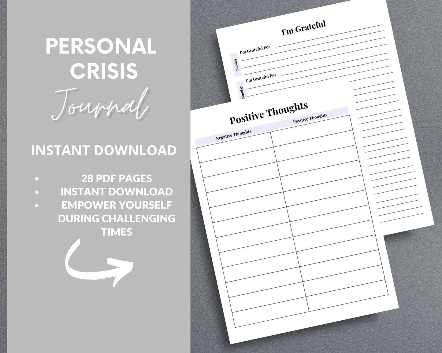 Personal Crisis Plan Journal – Mental Health Safety Plan & Coping Strategies | Printable PDF