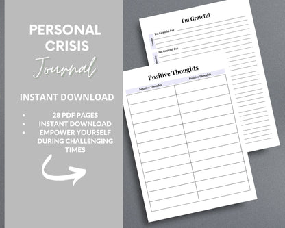 Personal Crisis Plan Journal – Mental Health Safety Plan & Coping Strategies | Printable PDF