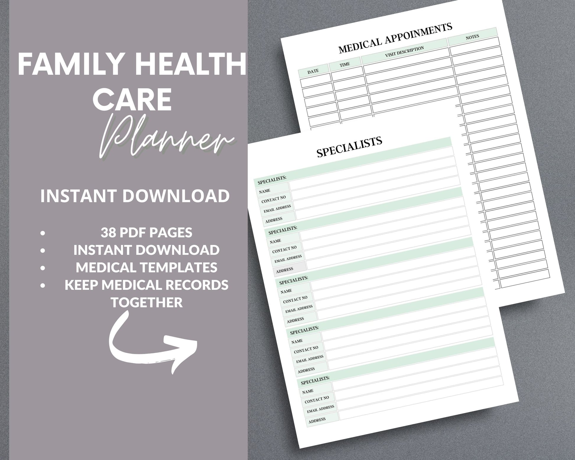 Family Health Care Planner – Track Medical History, Appointments & Health Records | Printable PDF