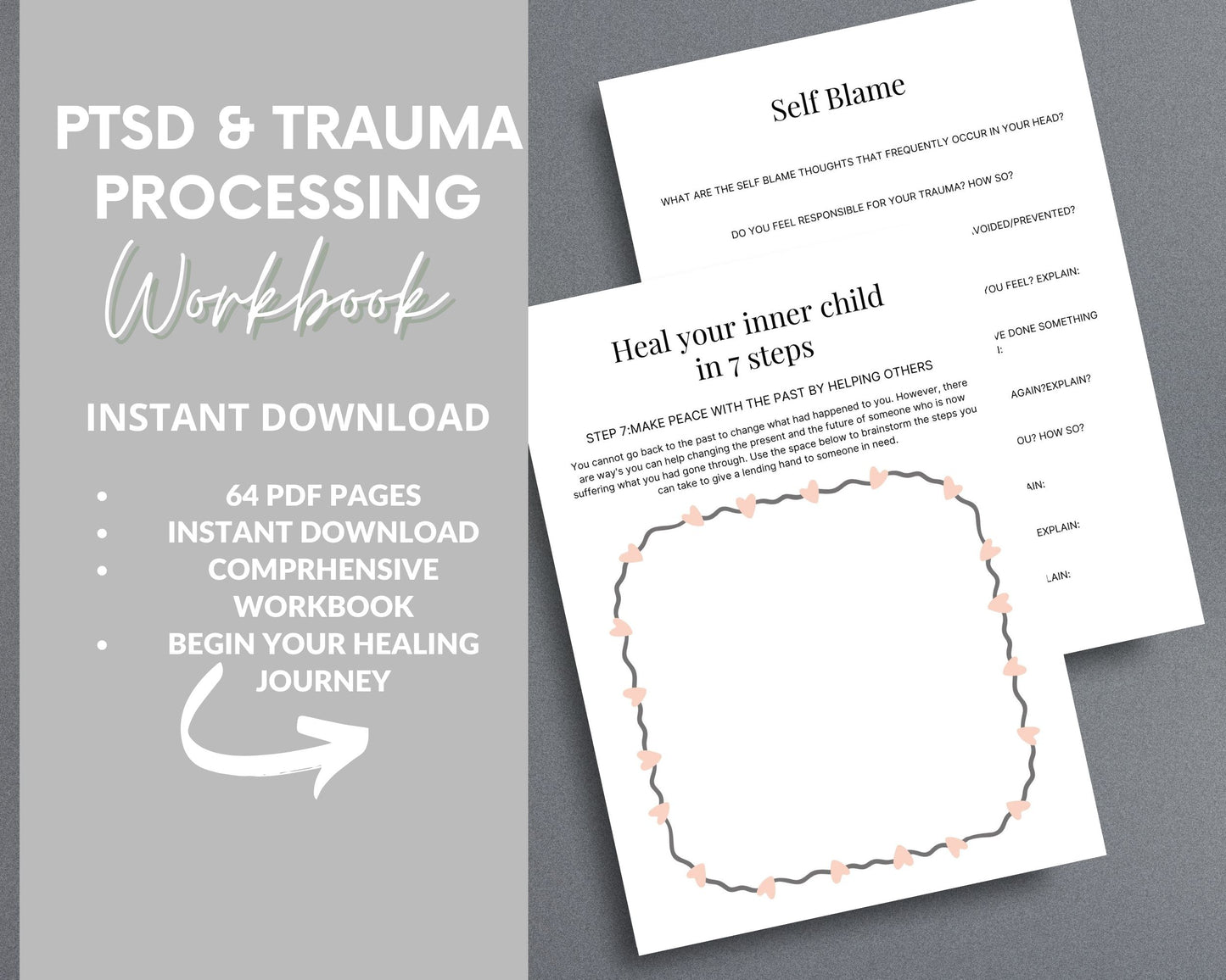 PTSD & Trauma Processing Workbook – Heal, Reflect & Overcome Trauma | Printable PDF