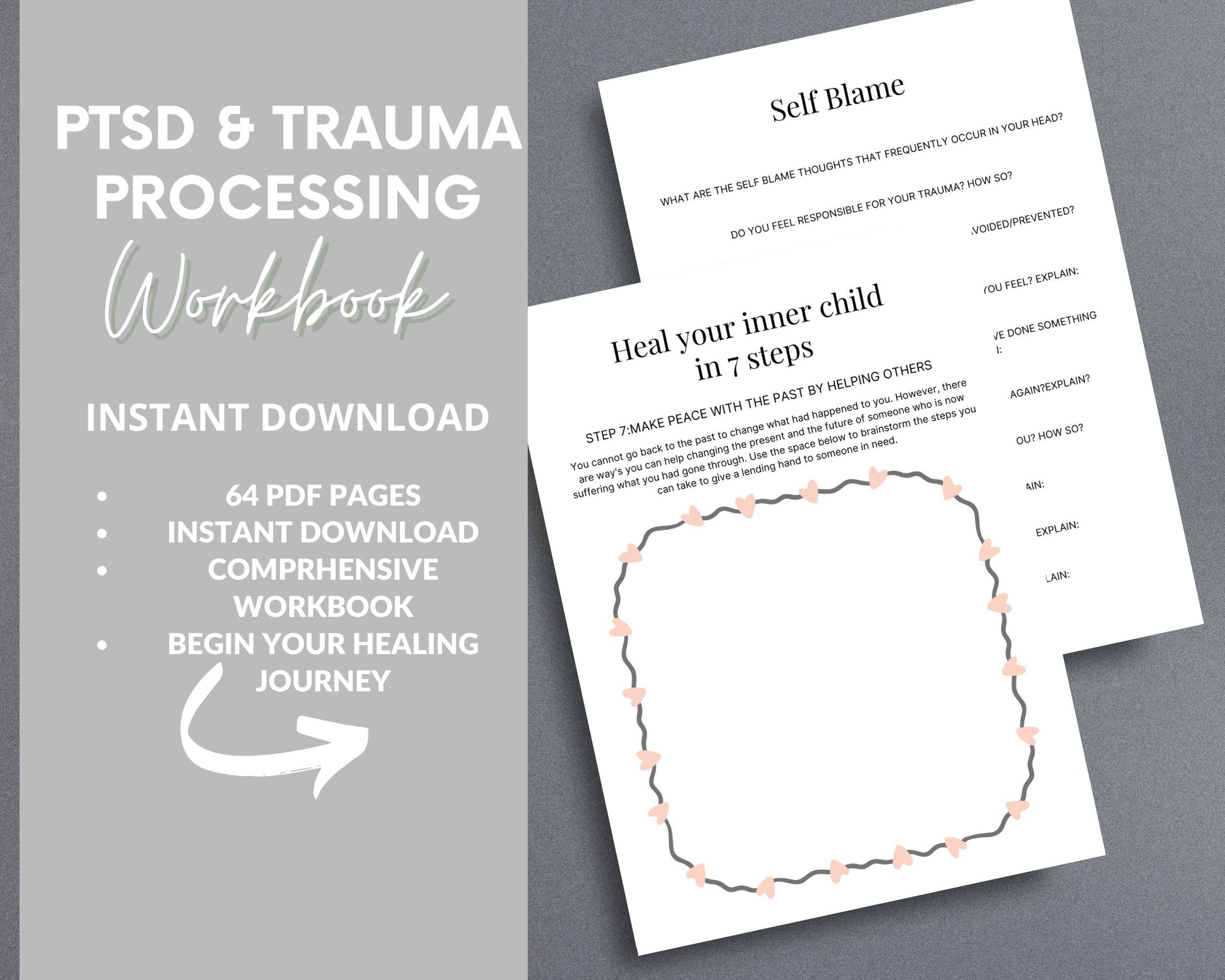 PTSD & Trauma Processing Workbook – Heal, Reflect & Overcome Trauma | Printable PDF
