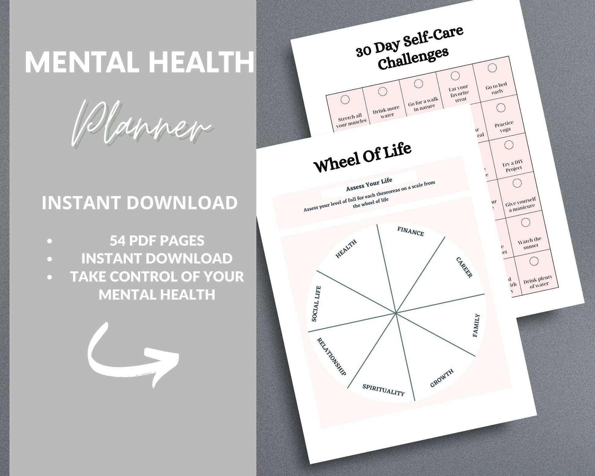 Mental Health Planner – Track Mood, Manage Anxiety & Prioritize Self-Care | Printable PDF