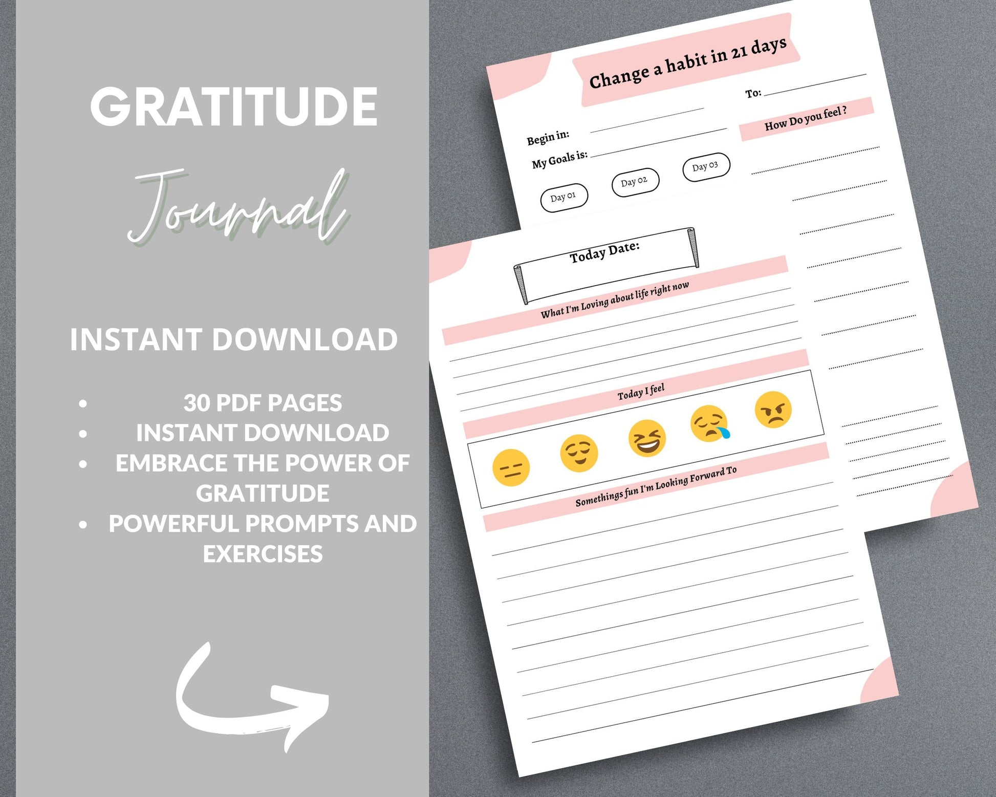 Gratitude Journal – Cultivate Positivity & Mindfulness | Printable PDF