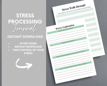 Stress Processing Journal – Reduce Anxiety, Track Stress & Improve Well-Being | Printable PDF