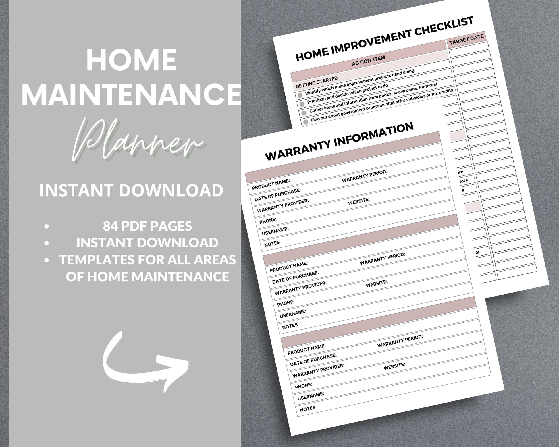 Home Maintenance Planner – Track Repairs, Expenses & Cleaning Schedules | Printable PDF