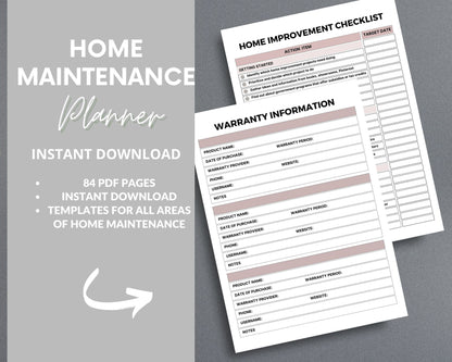 Home Maintenance Planner – Track Repairs, Expenses & Cleaning Schedules | Printable PDF