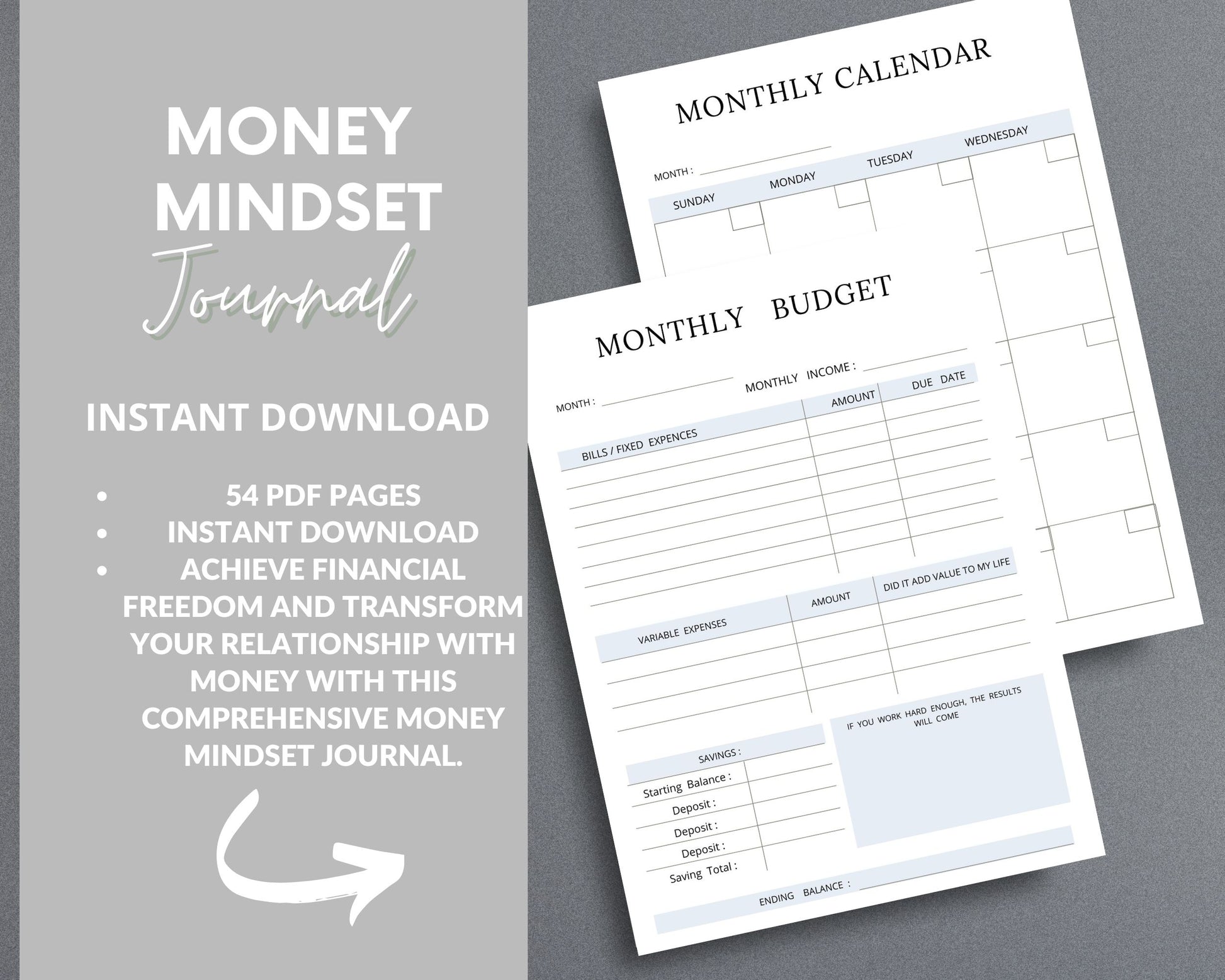 Money Mindset Journal – Shift Your Financial Mindset & Attract Abundance | Printable PDF