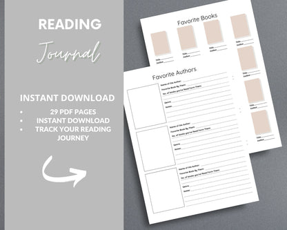 Reading Journal – Track Books, Reviews & Reading Challenges | Printable PDF for Printing