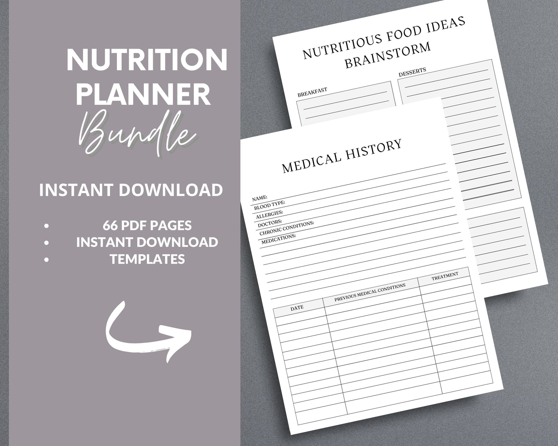 Nutrition Planner – Track Meals, Set Health Goals & Improve Wellness | Printable PDF