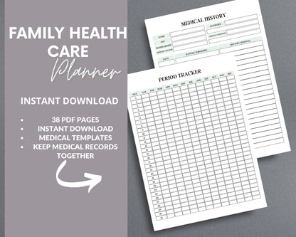 Family Health Care Planner – Track Medical History, Appointments & Health Records | Printable PDF