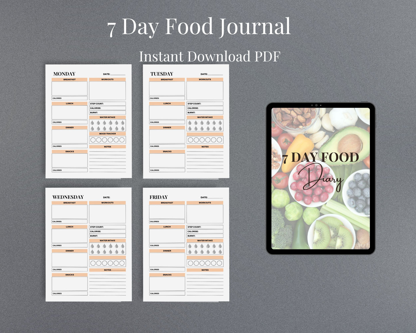 7-Day Food Diary – Track Meals, Calories & Nutrition for a Healthier Lifestyle | Printable PDF