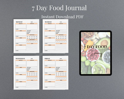 7-Day Food Diary – Track Meals, Calories & Nutrition for a Healthier Lifestyle | Printable PDF