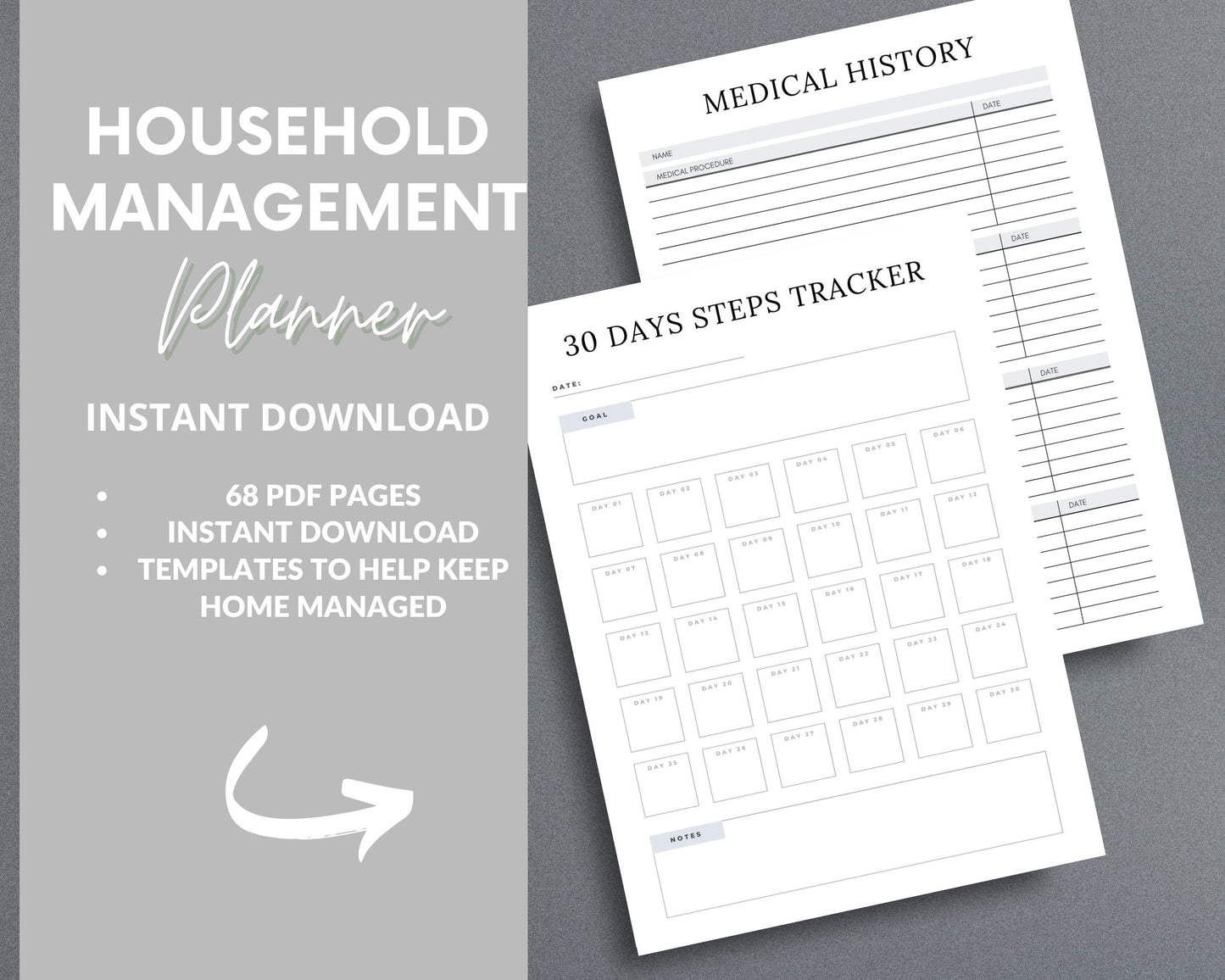 Household Management Planner – Organize Finances, Chores & Home Maintenance | Printable PDF