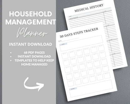 Household Management Planner – Organize Finances, Chores & Home Maintenance | Printable PDF
