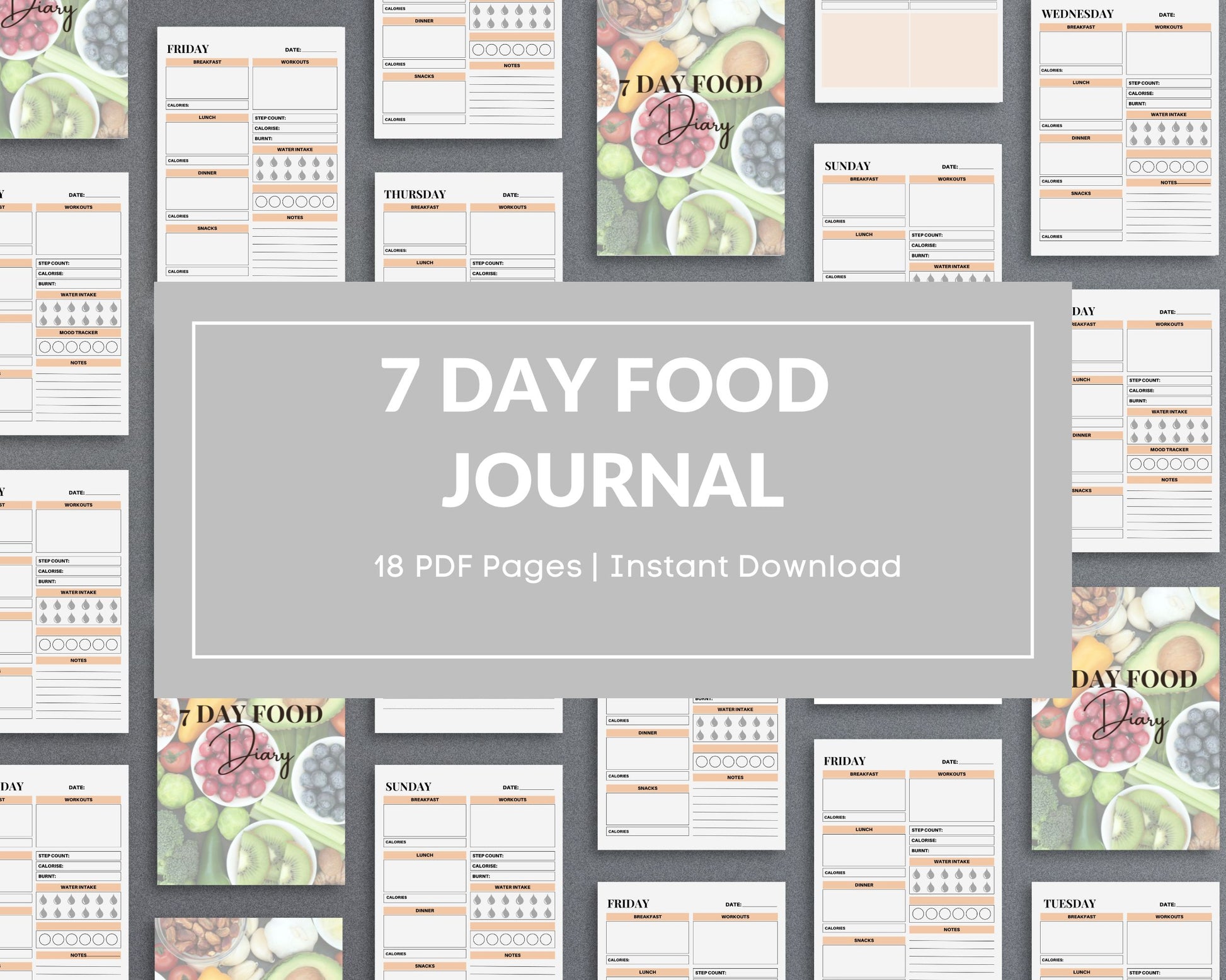7-Day Food Diary – Track Meals, Calories & Nutrition for a Healthier Lifestyle | Printable PDF