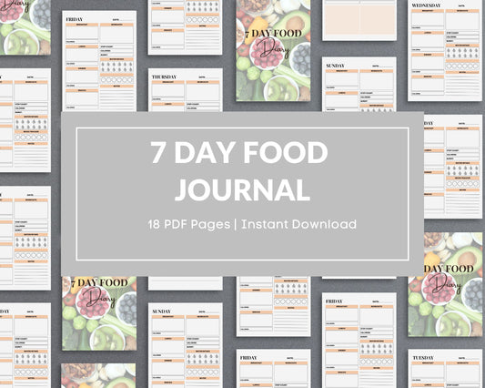 7-Day Food Diary – Track Meals, Calories & Nutrition for a Healthier Lifestyle | Printable PDF
