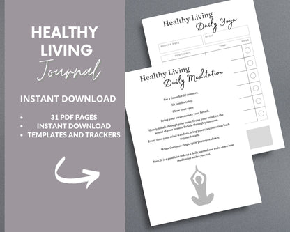 Healthy Living Journal – Track Fitness, Nutrition & Self-Care | Printable PDF 