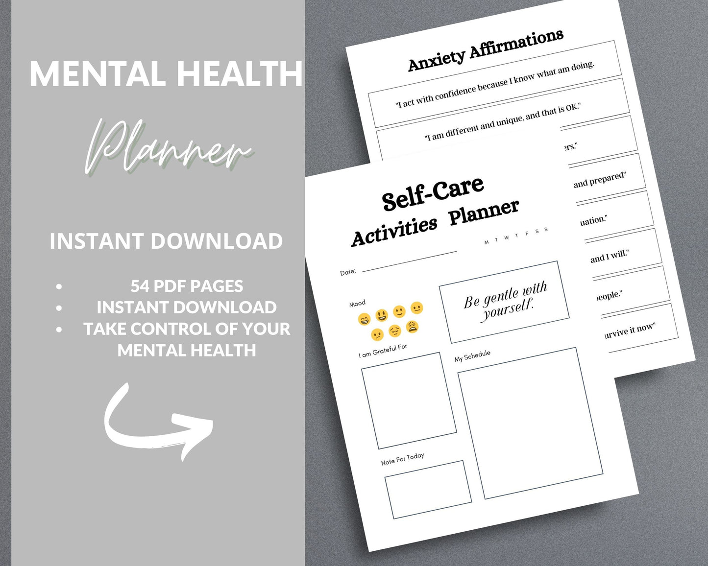Mental Health Planner – Track Mood, Manage Anxiety & Prioritize Self-Care | Printable PDF