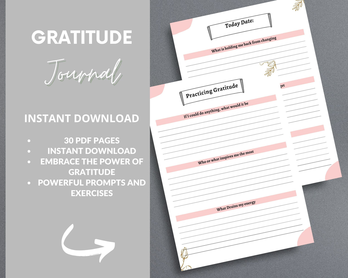 Gratitude Journal – Cultivate Positivity & Mindfulness | Printable PDF