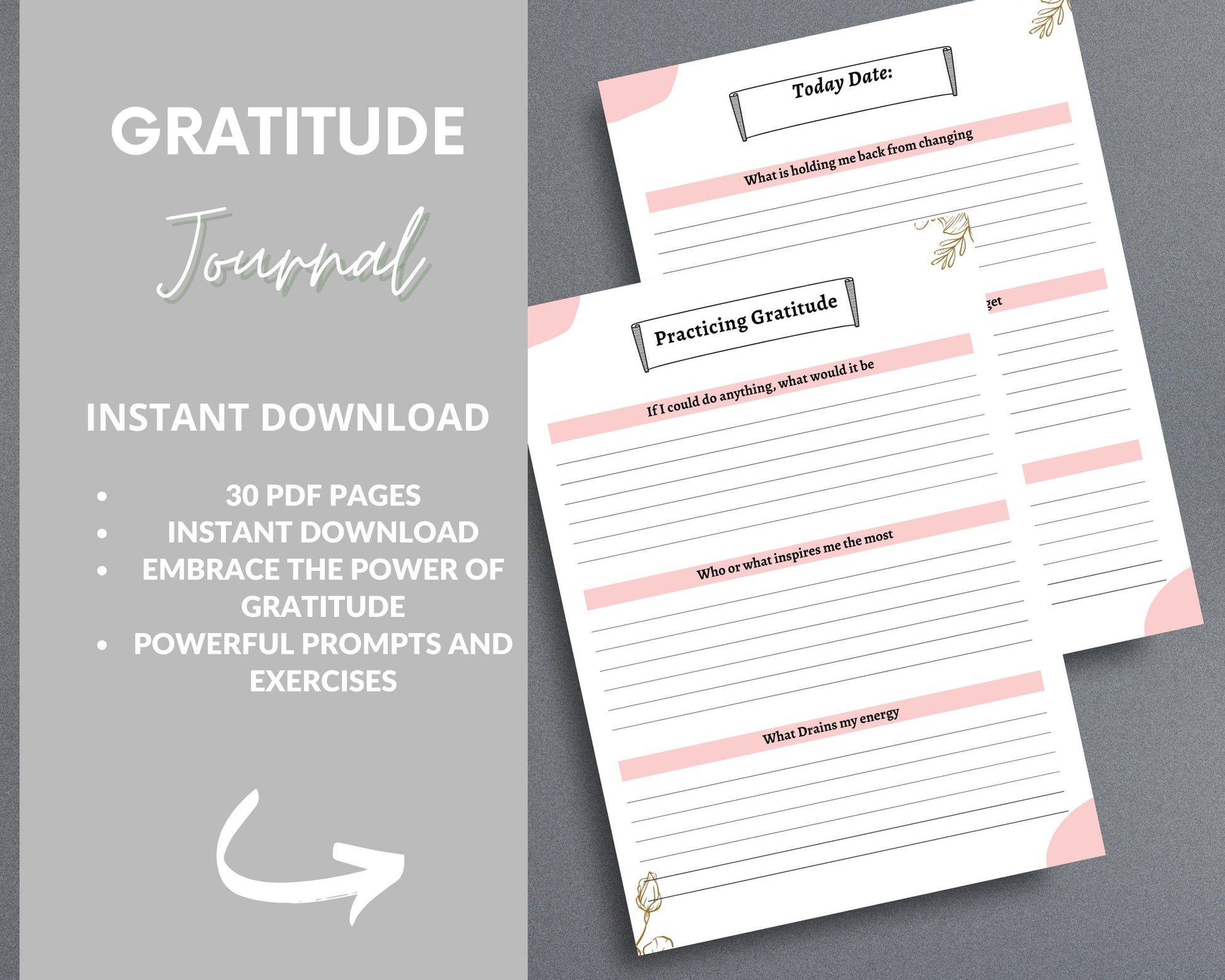 Gratitude Journal – Cultivate Positivity & Mindfulness | Printable PDF