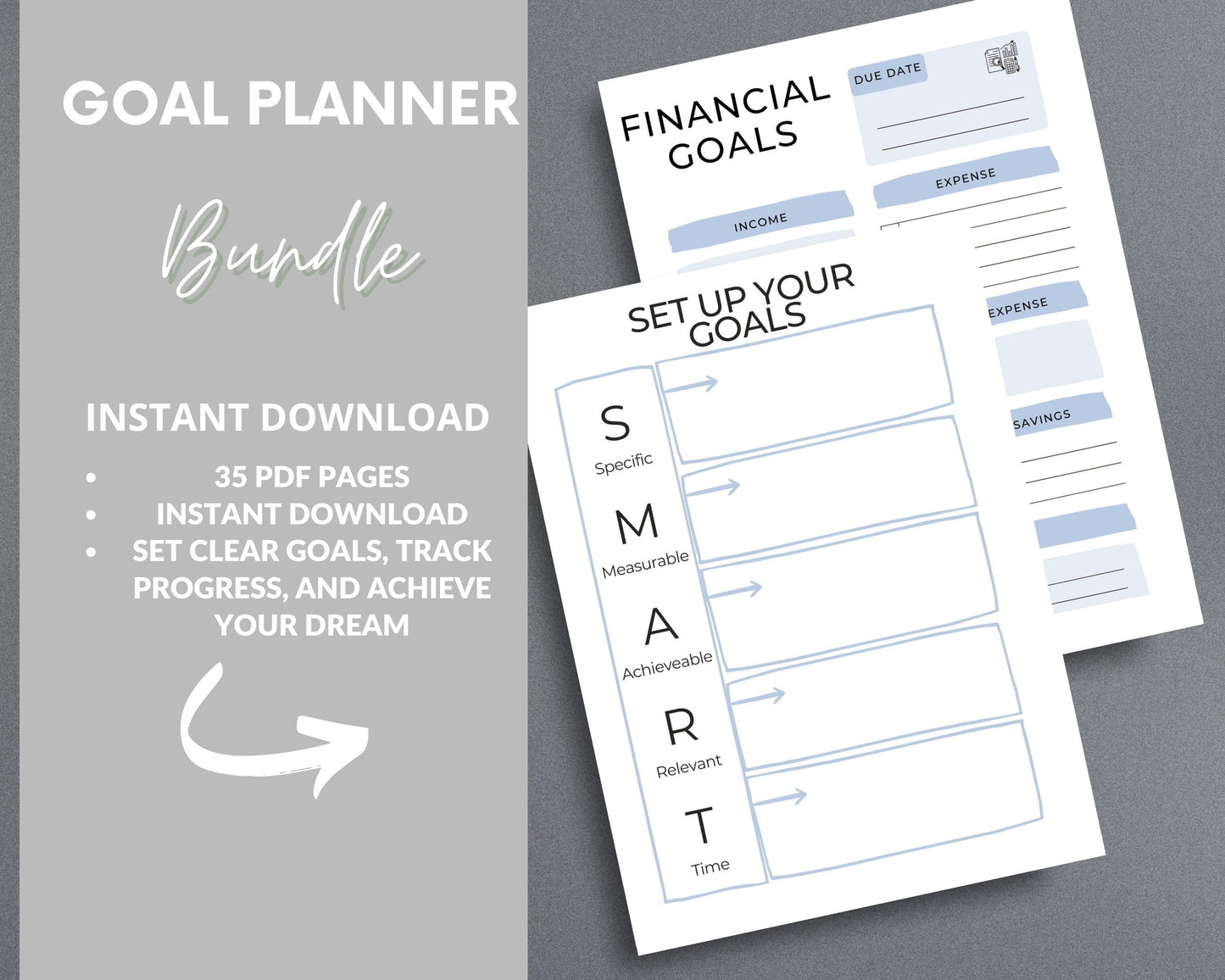 Goal Planner – Set, Track & Achieve Your Goals | Printable PDF