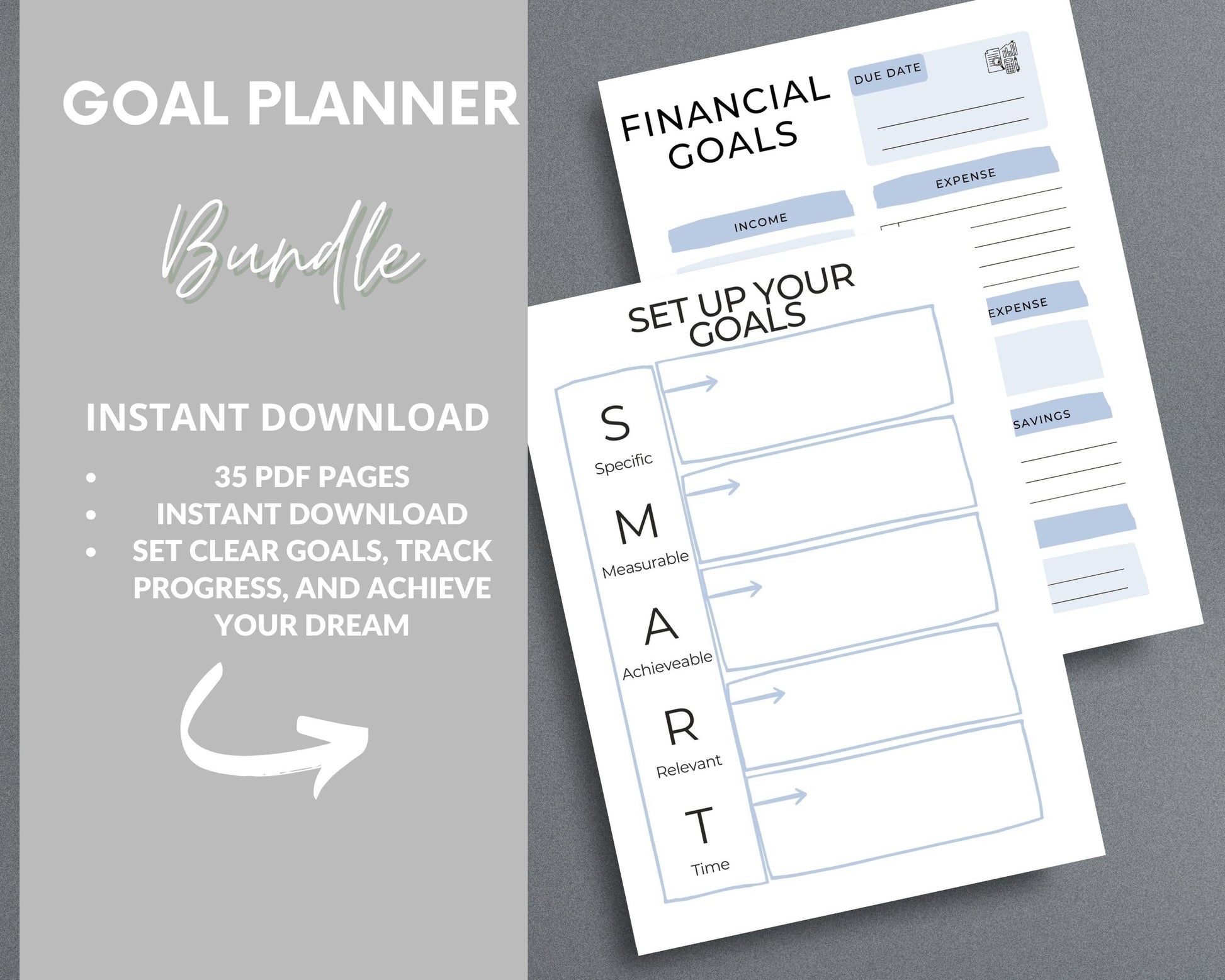 Goal Planner – Set, Track & Achieve Your Goals | Printable PDF