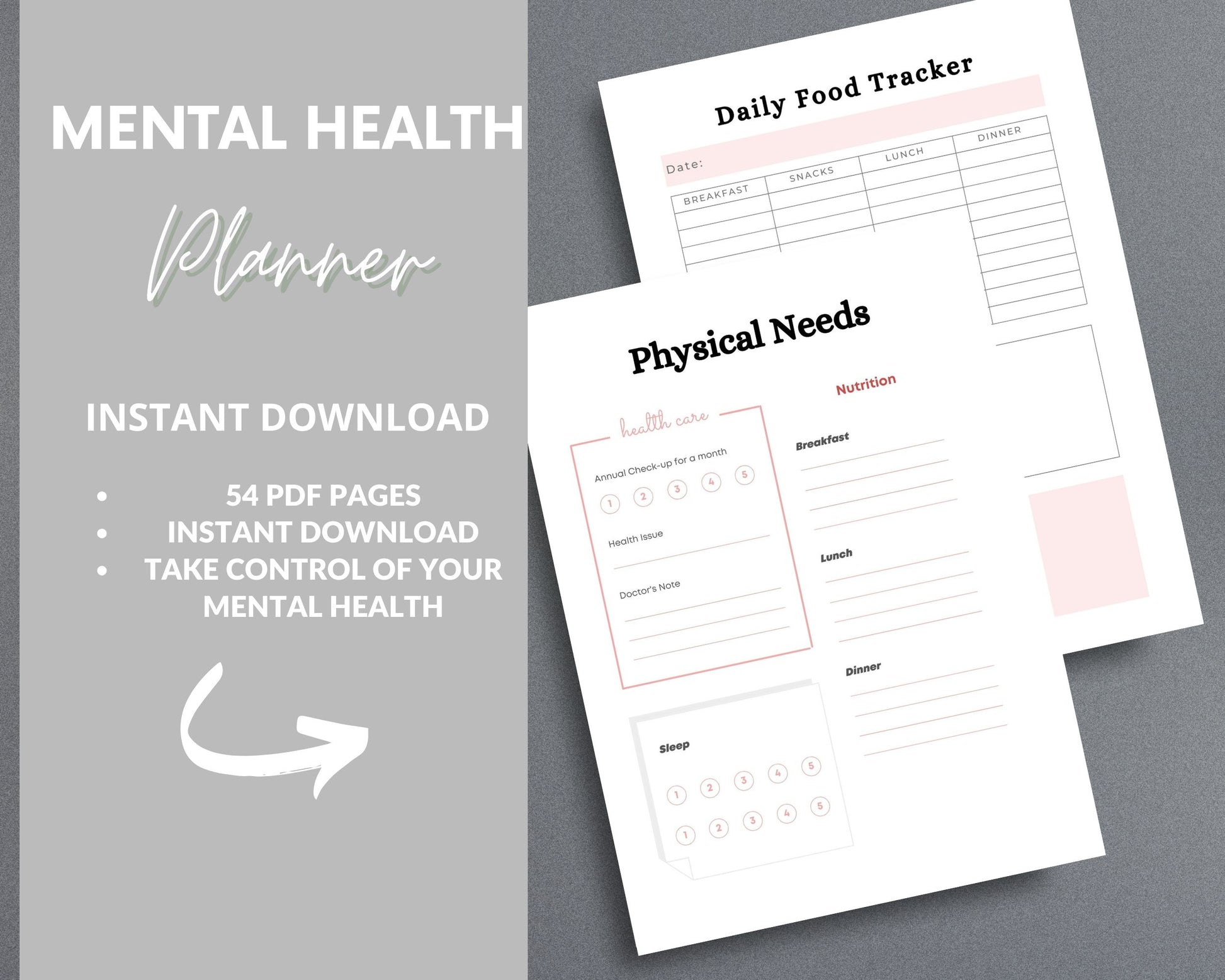 Mental Health Planner – Track Mood, Manage Anxiety & Prioritize Self-Care | Printable PDF