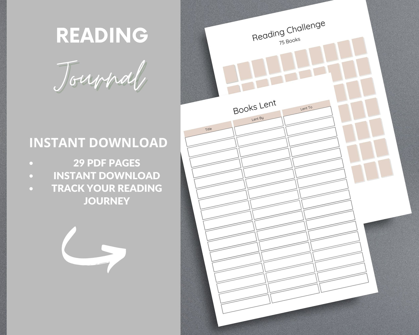 Reading Journal – Track Books, Reviews & Reading Challenges | Printable PDF for Printing