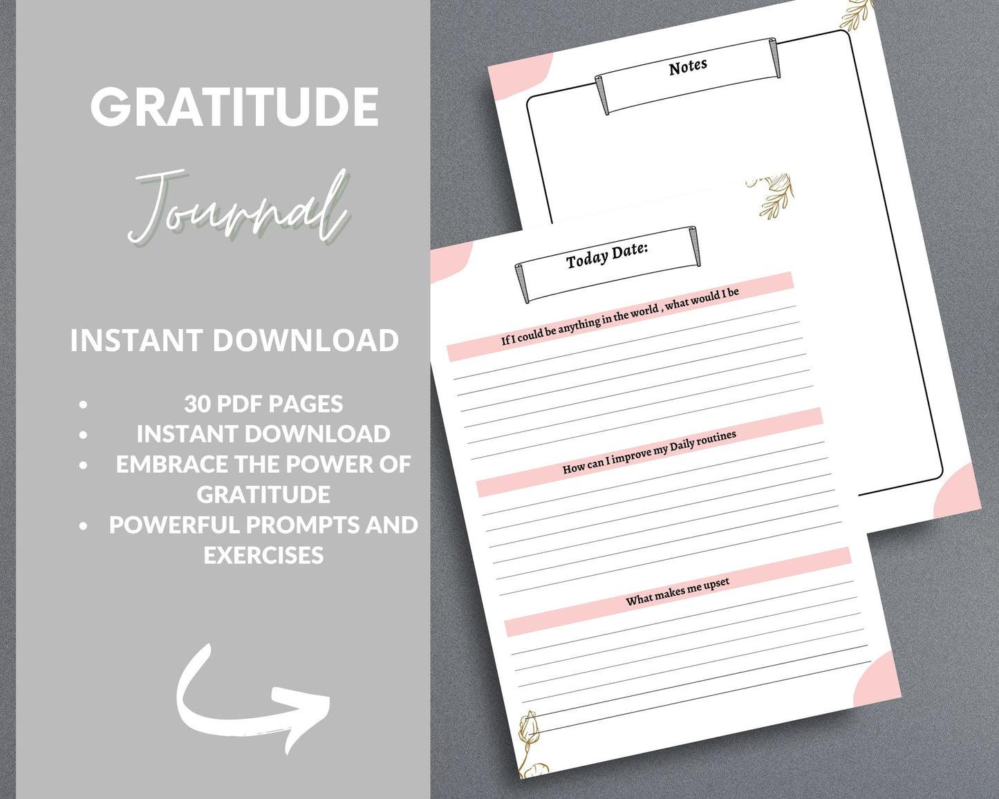 Gratitude Journal – Cultivate Positivity & Mindfulness | Printable PDF