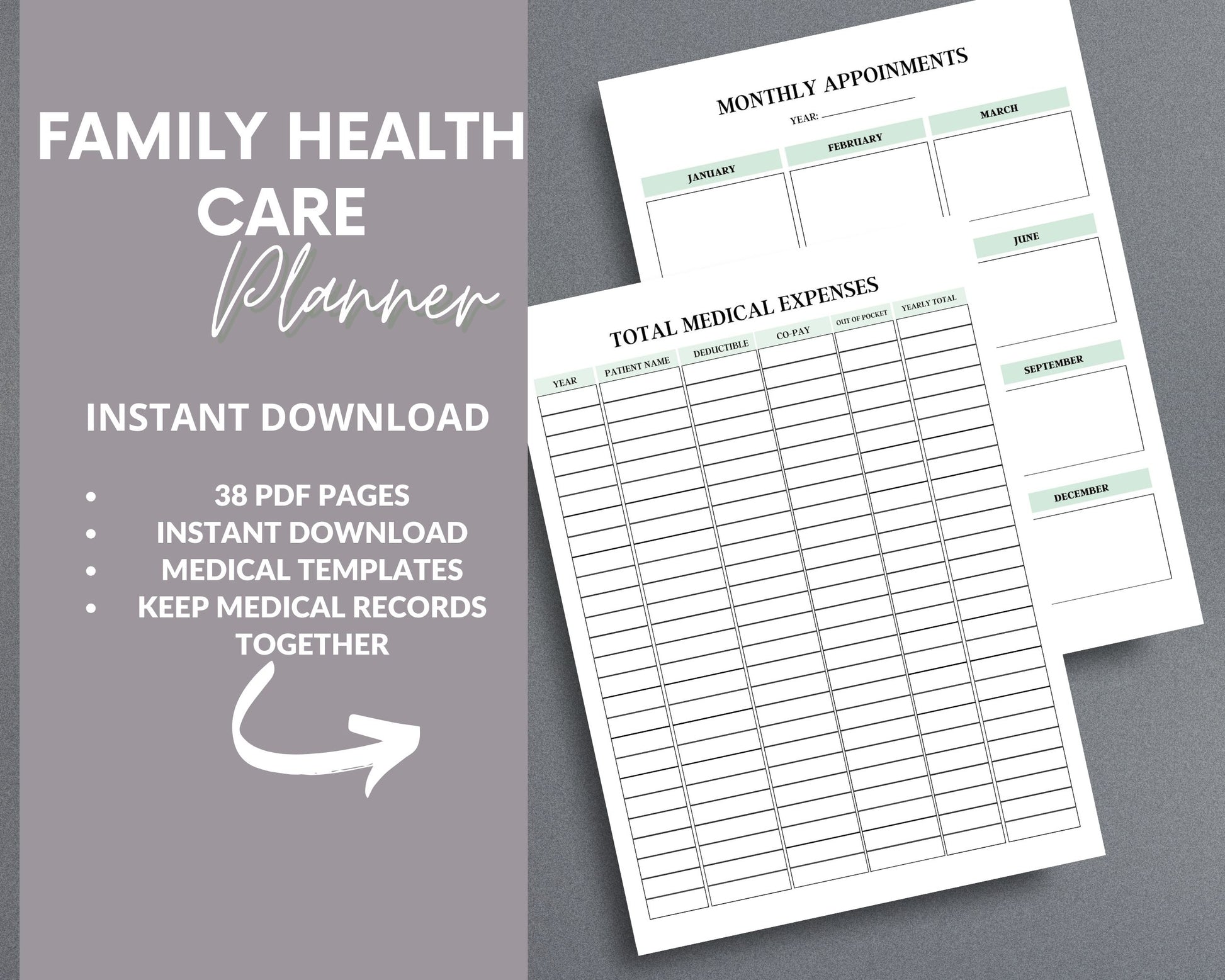 Family Health Care Planner – Track Medical History, Appointments & Health Records | Printable PDF