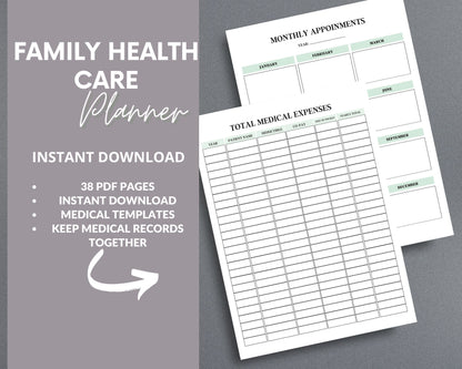 Family Health Care Planner – Track Medical History, Appointments & Health Records | Printable PDF