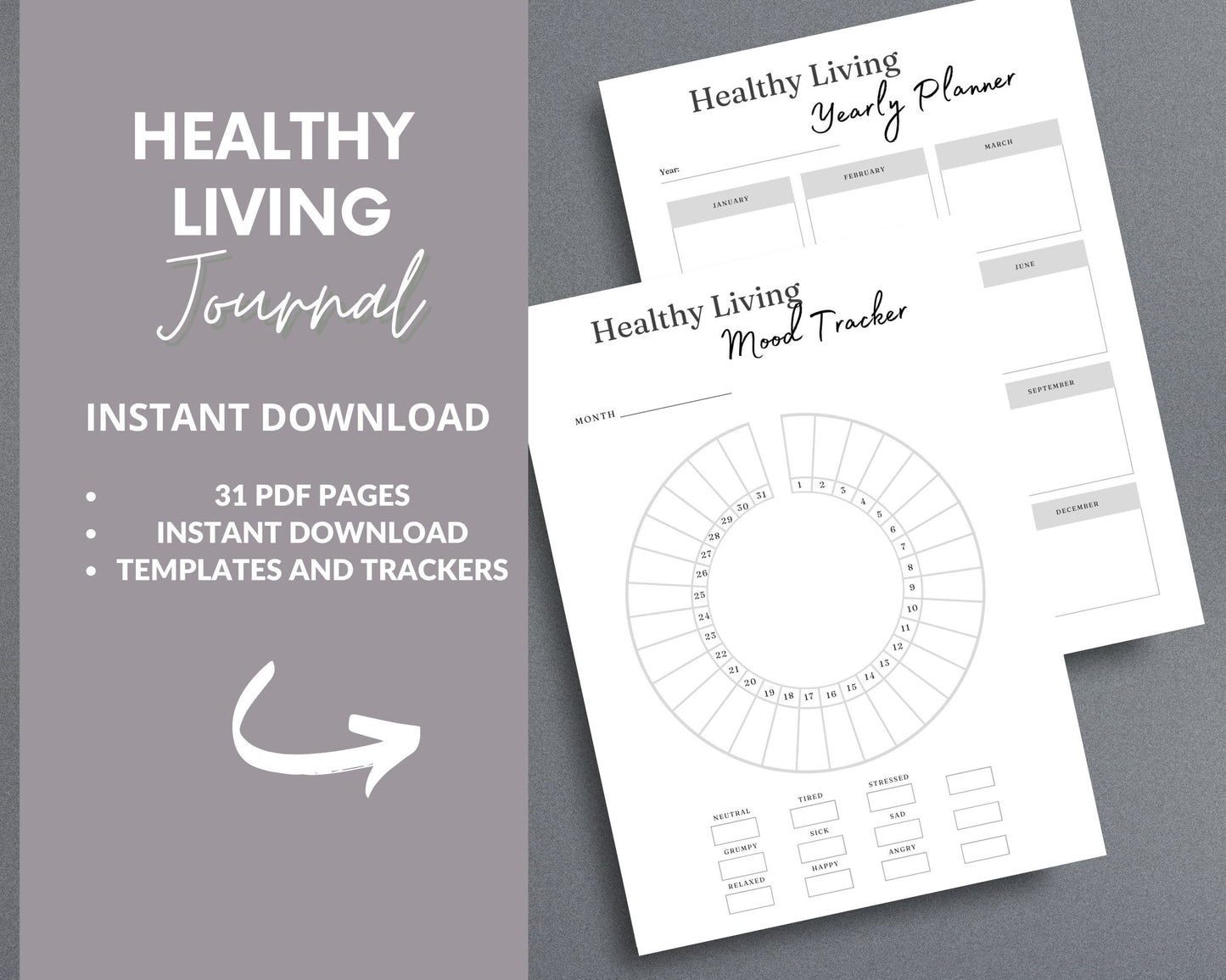 Healthy Living Journal – Track Fitness, Nutrition & Self-Care | Printable PDF 