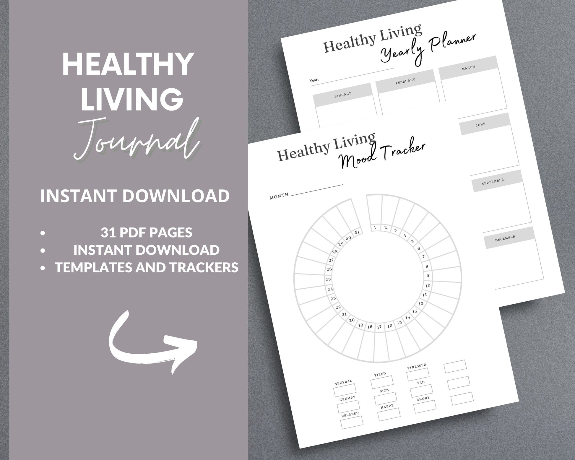 Healthy Living Journal – Track Fitness, Nutrition & Self-Care | Printable PDF 