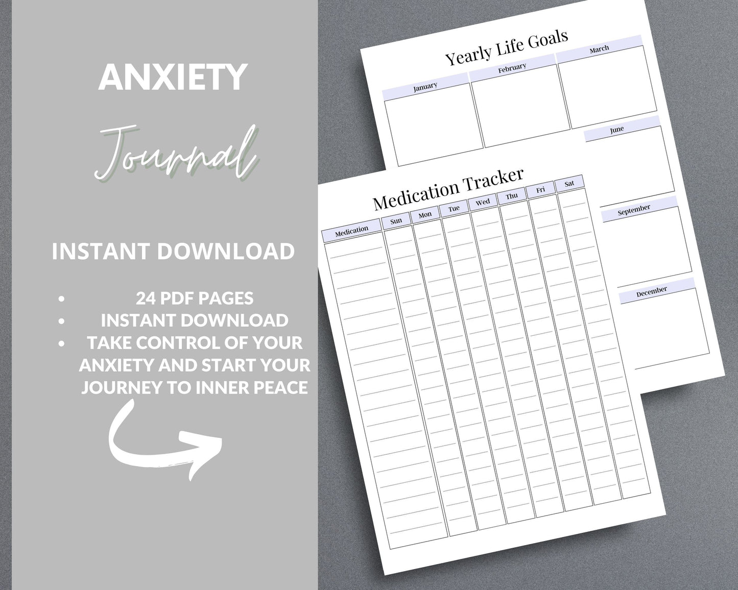 Anxiety Journal – Track Emotions, Manage Stress & Improve Mental Well-Being | Printable PDF