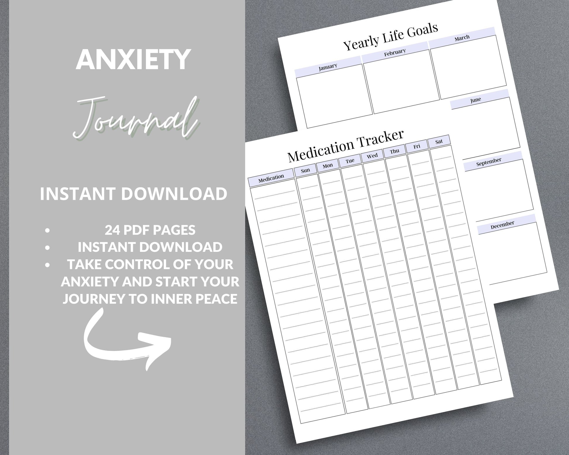 Anxiety Journal – Track Emotions, Manage Stress & Improve Mental Well-Being | Printable PDF