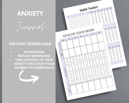 Anxiety Journal – Track Emotions, Manage Stress & Improve Mental Well-Being | Printable PDF