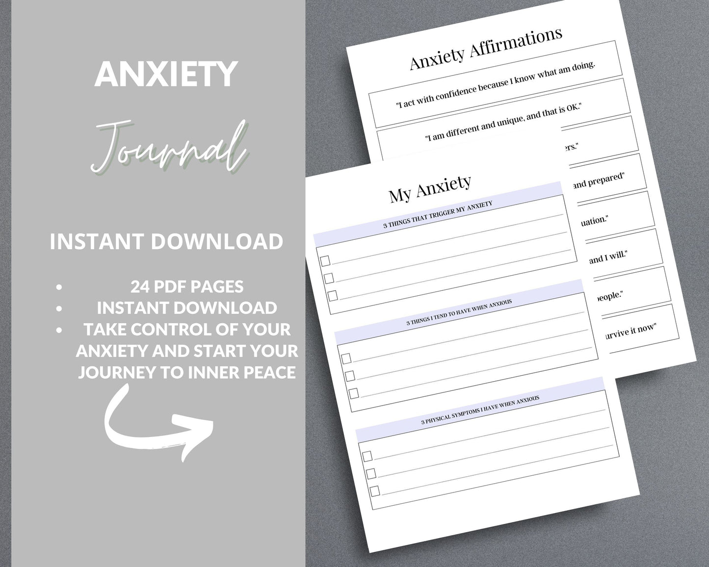 Anxiety Journal – Track Emotions, Manage Stress & Improve Mental Well-Being | Printable PDF