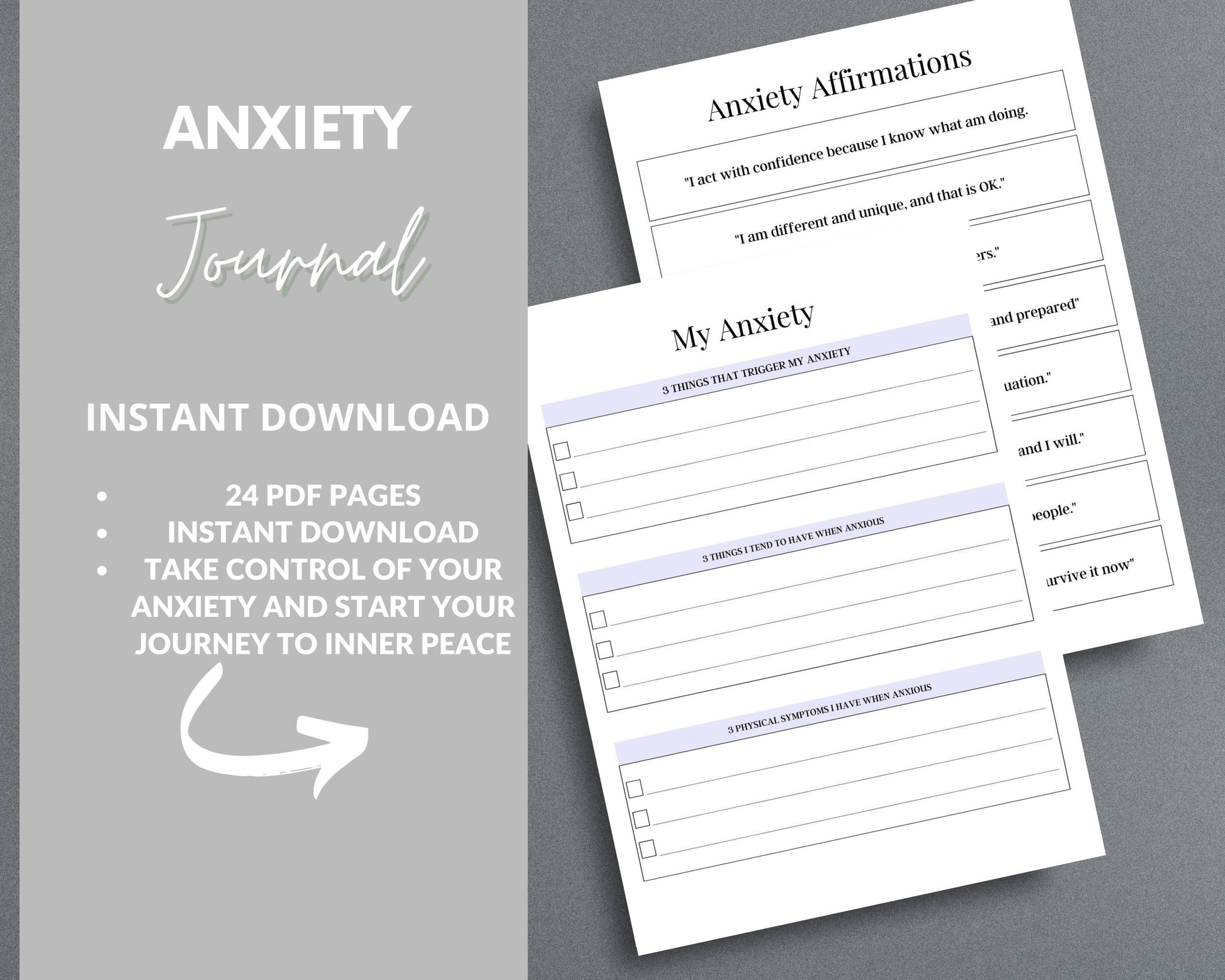 Anxiety Journal – Track Emotions, Manage Stress & Improve Mental Well-Being | Printable PDF