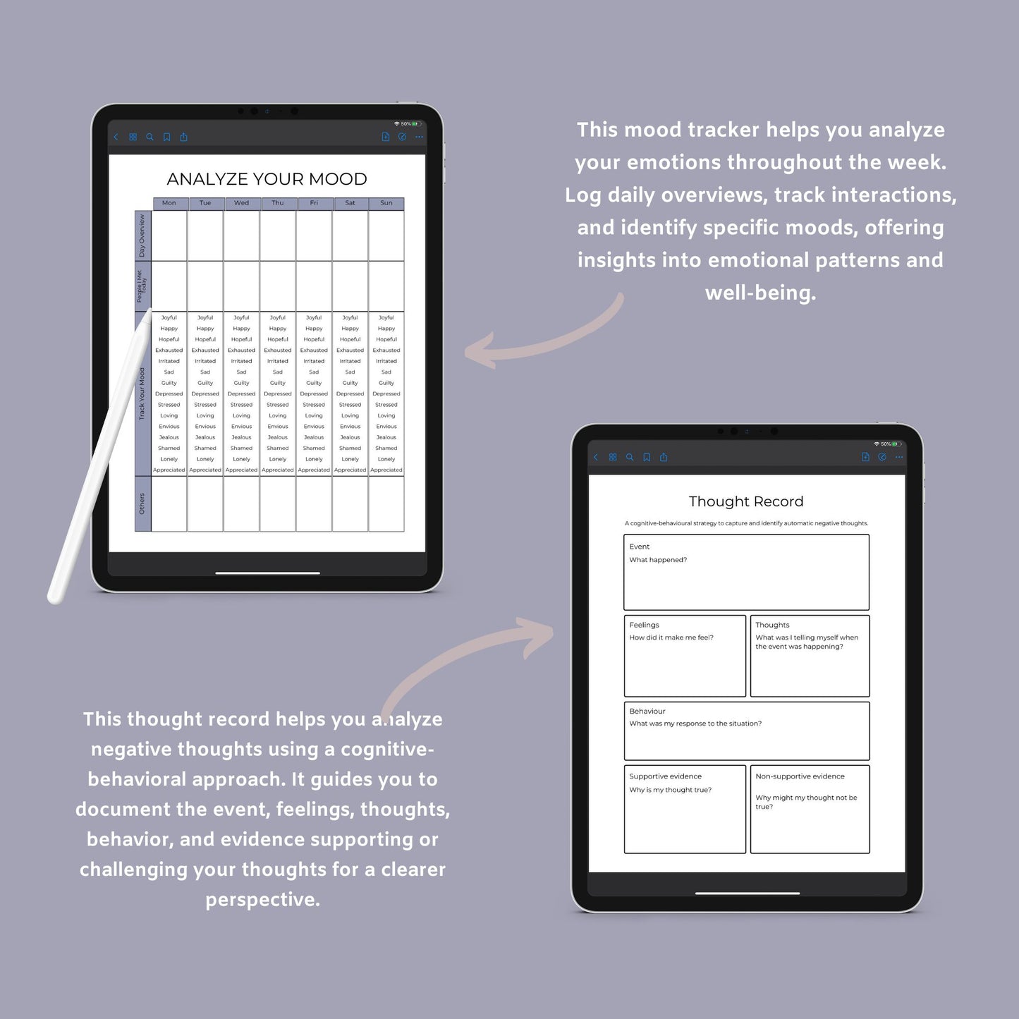 Anxiety & Depression Workbook – Track Mental Health, Emotions & Self-Care | Printable PDF